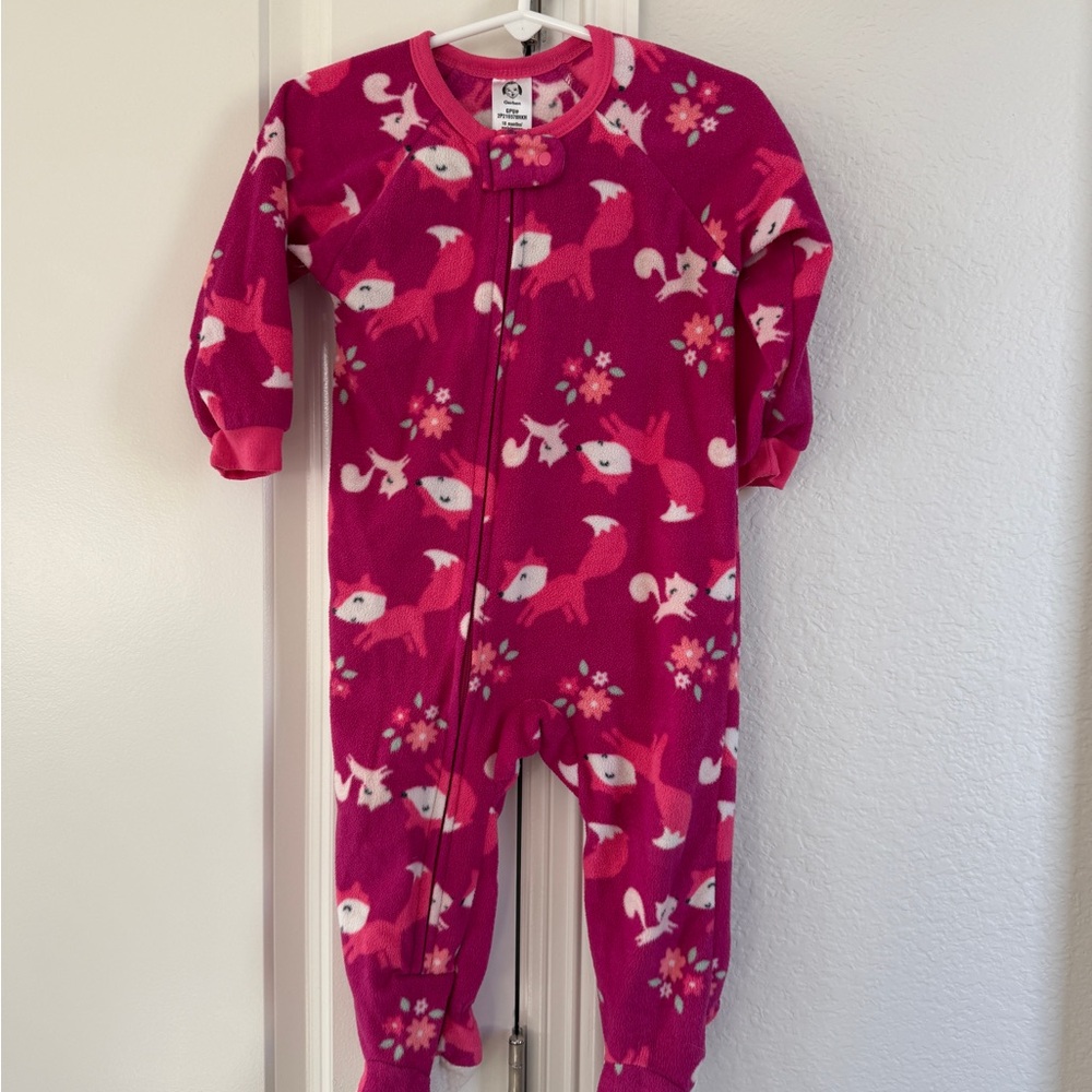 Gerber Fuchsia Fox Print Kids Footie Fleece Pajamas